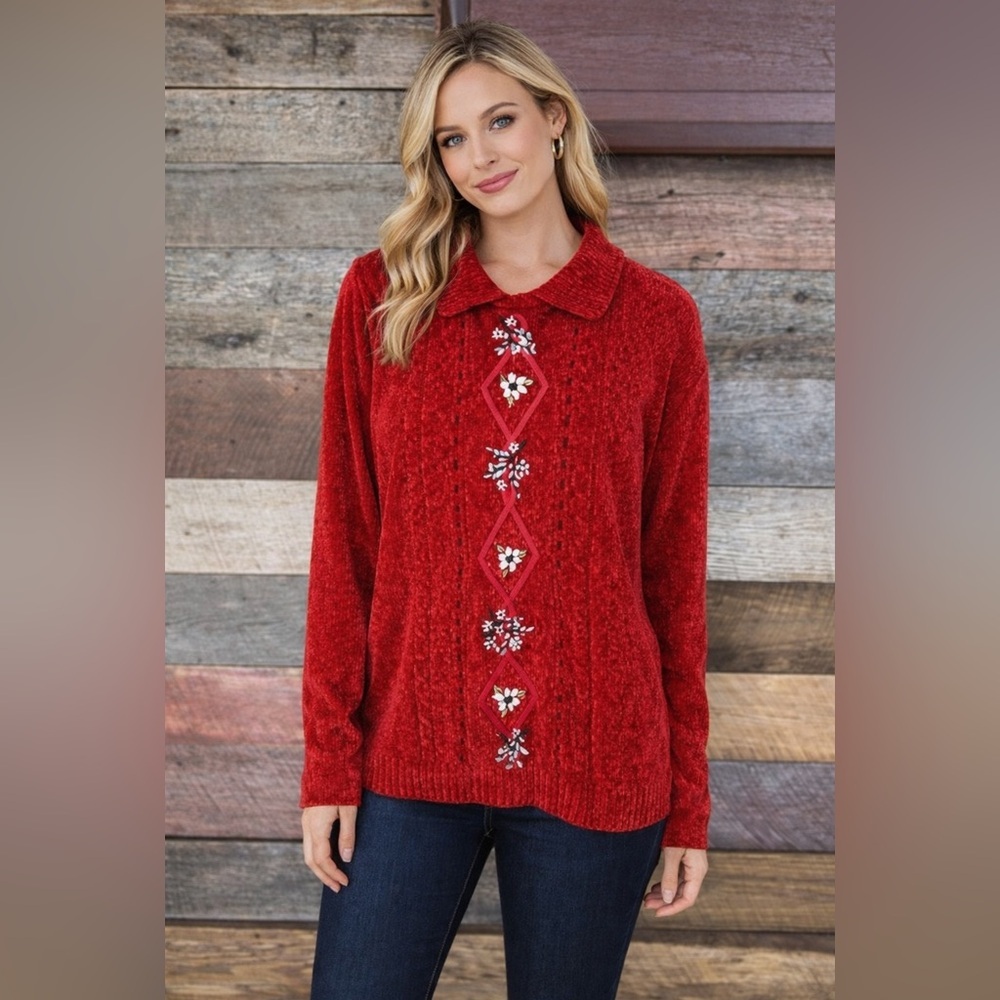 Alfred Dunner Red Floral Women's Cardigan